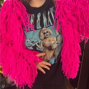 AKIRA Pink Fringe Cardigan